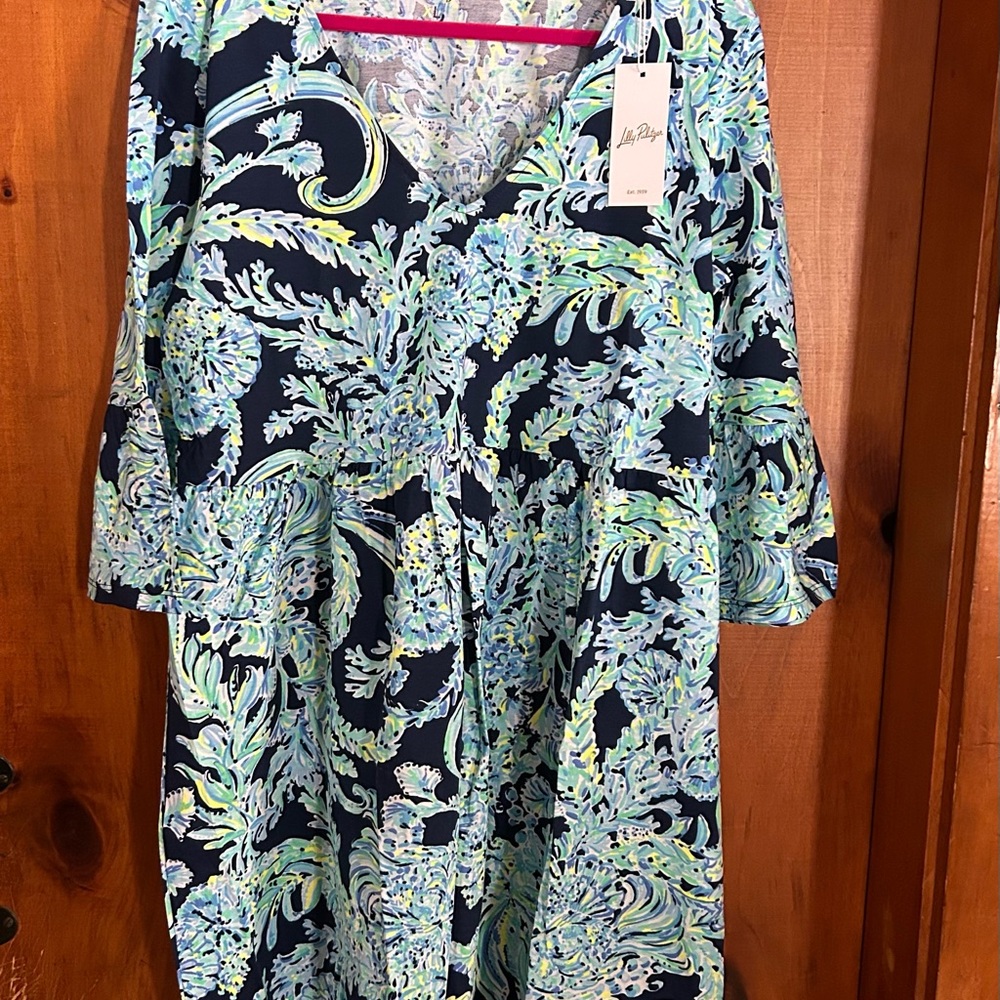 Lilly Pulitzer JANNIE V-NECK 3/4 SLEEVE in high tide navy Size XL
